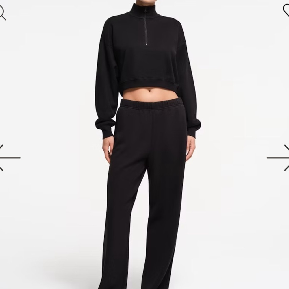 SKIMS Half Zip Crop Cotton Fleece Blend Sweatshirt